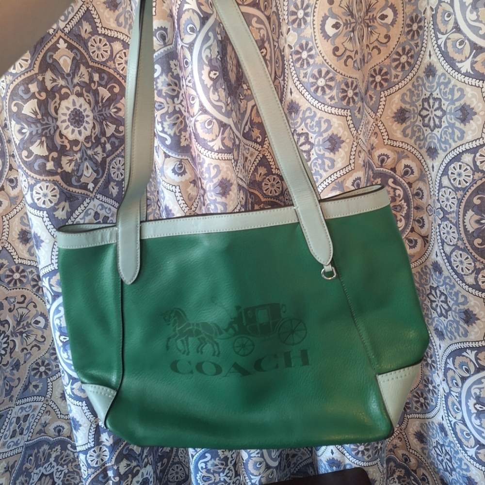Green Coach Tote 27 in Colorblock with Horse and Carriage - C5676